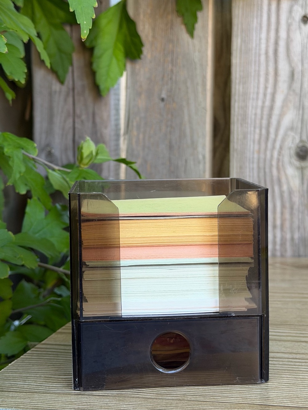 Vintage Office Desk Top Smoke Coloured Memo Notepad Holder With Drawer